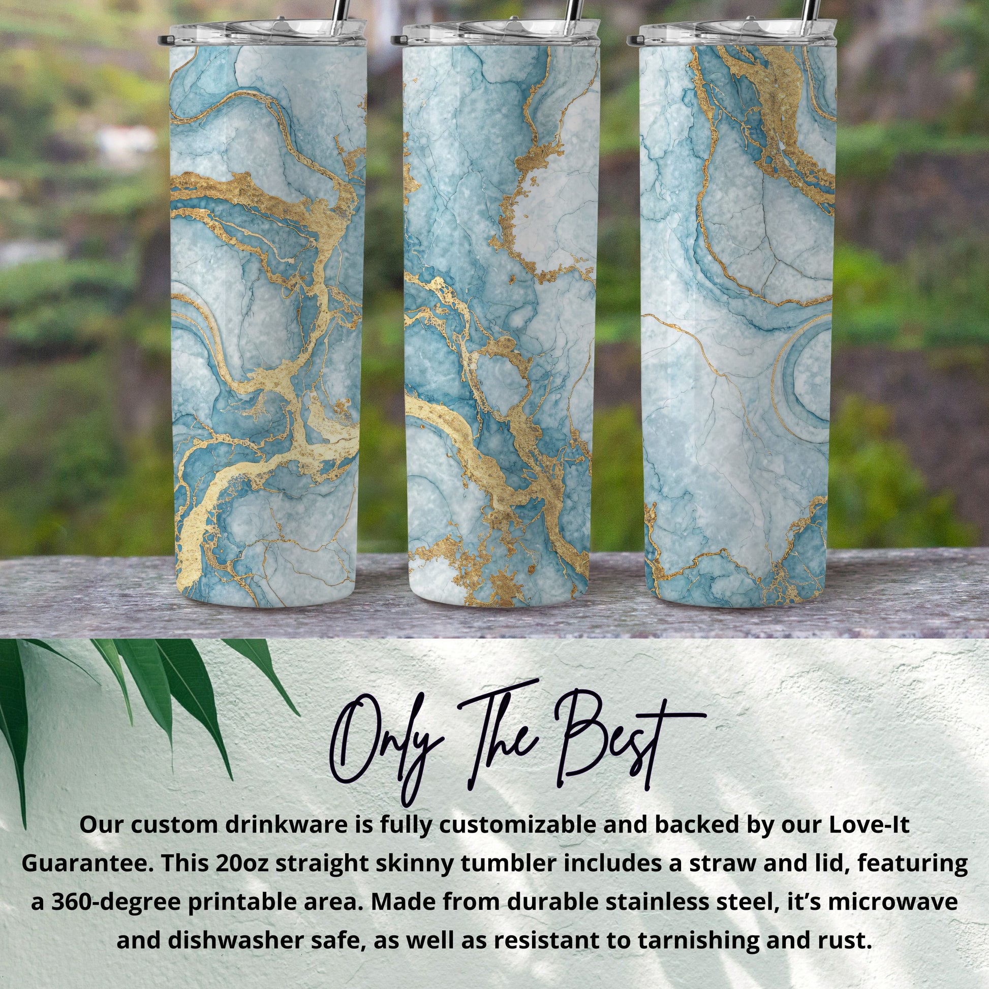 Marble and Gold Skinny Tumbler with Lid and Straw