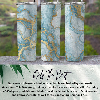 Marble and Gold Skinny Tumbler with Lid and Straw