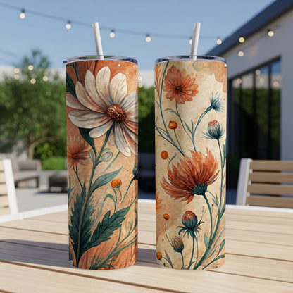 Floral Watercolor Beauty Orange White 20 oz Skinny Tumbler - Walk Greener