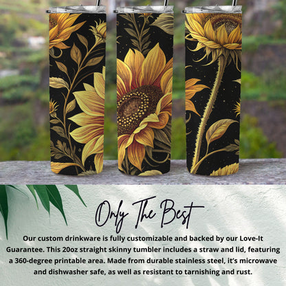 Sunflower Design 20oz Skinny Tumbler With Lid and Straw