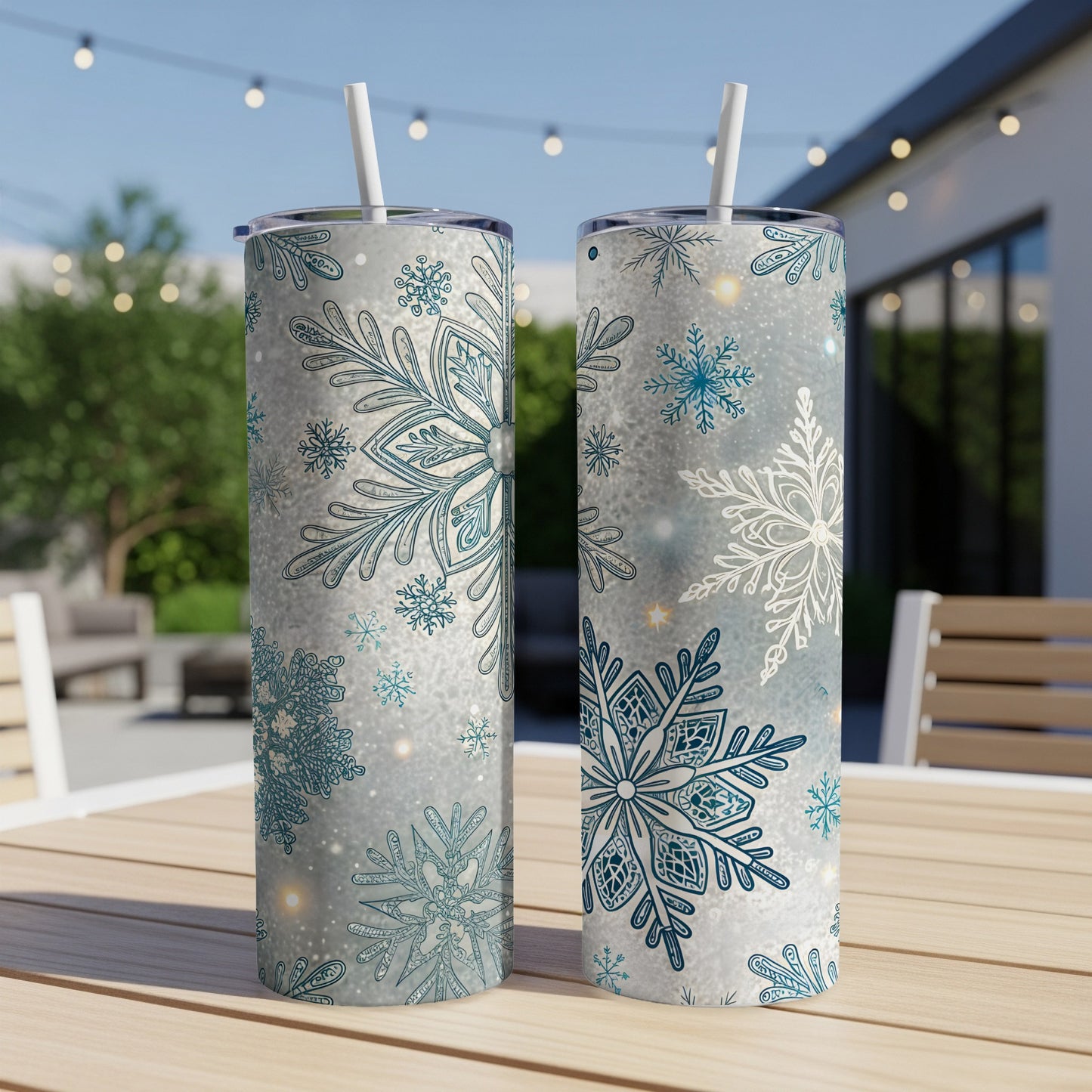 Snowflake Design Tumbler with Straw for Cold Drinks