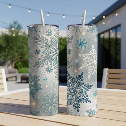 Snowflake Design Tumbler with Straw for Cold Drinks