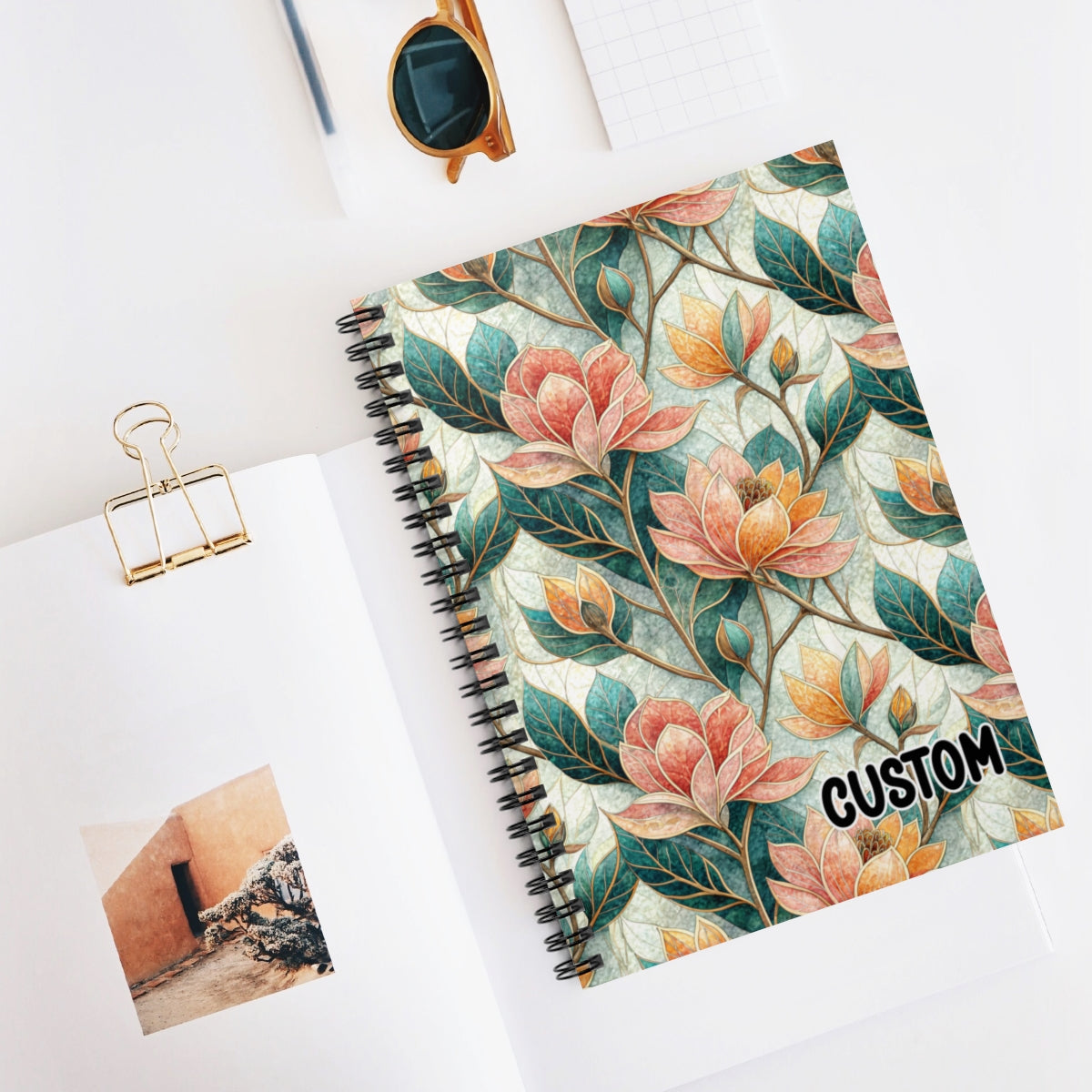 Custom Floral Spiral Notebook with Colorful Lotus Design