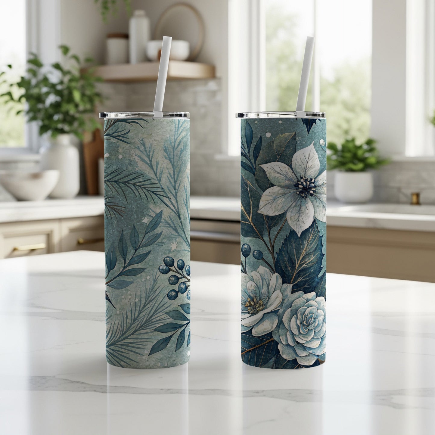 Elegant Floral and Foliage Print Insulated Tumbler