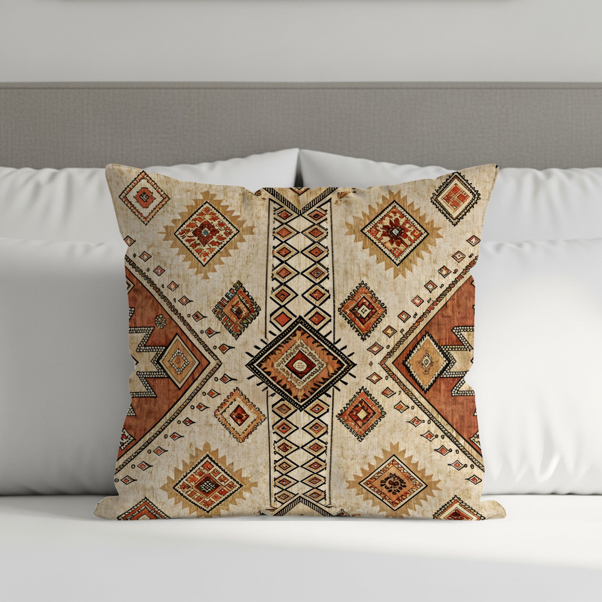 Rustic Diamond Pattern Beige And Brown Print Pillows & Pillow Cases - Walk Greener