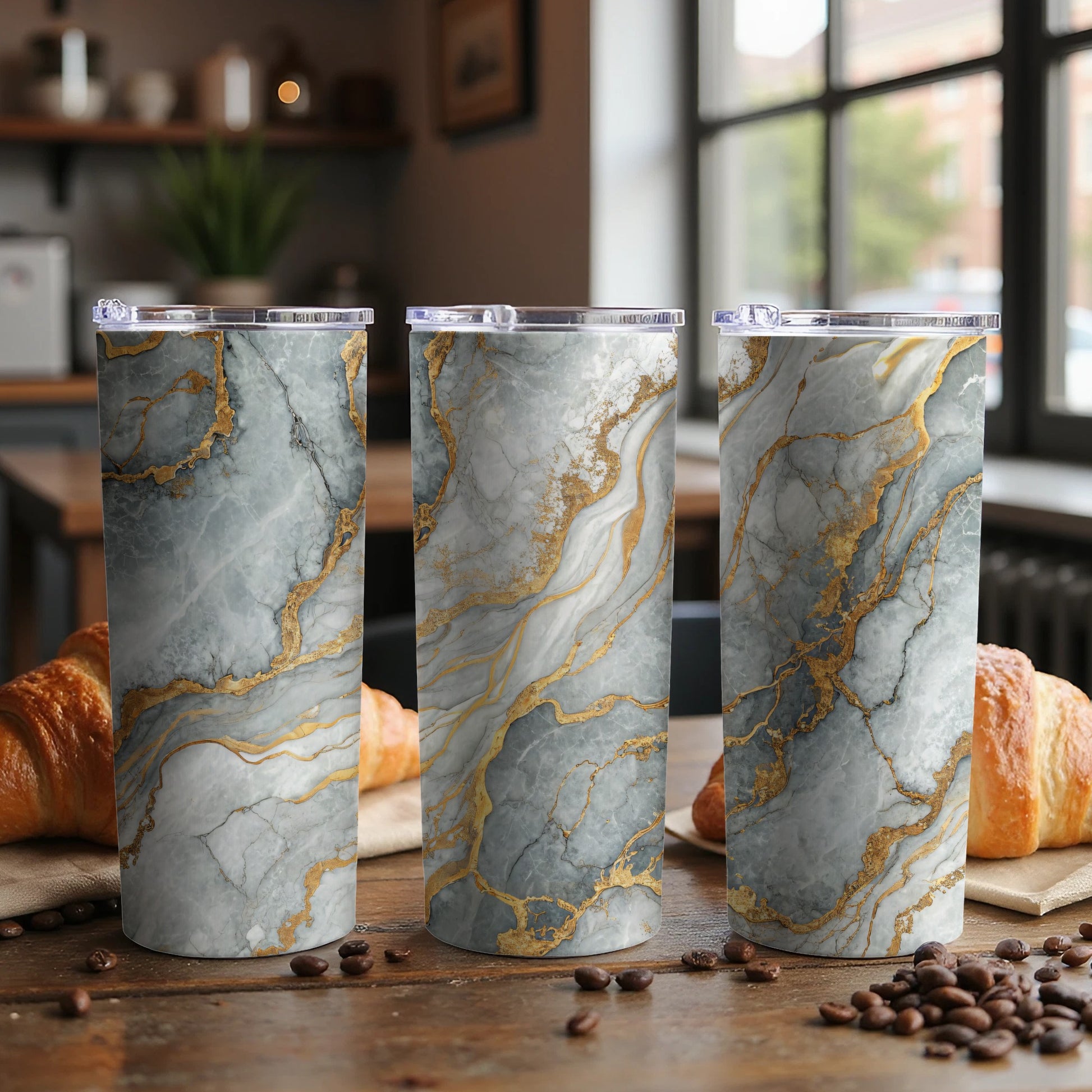 Elegant Marble Pattern Tall Insulated Tumbler Cup