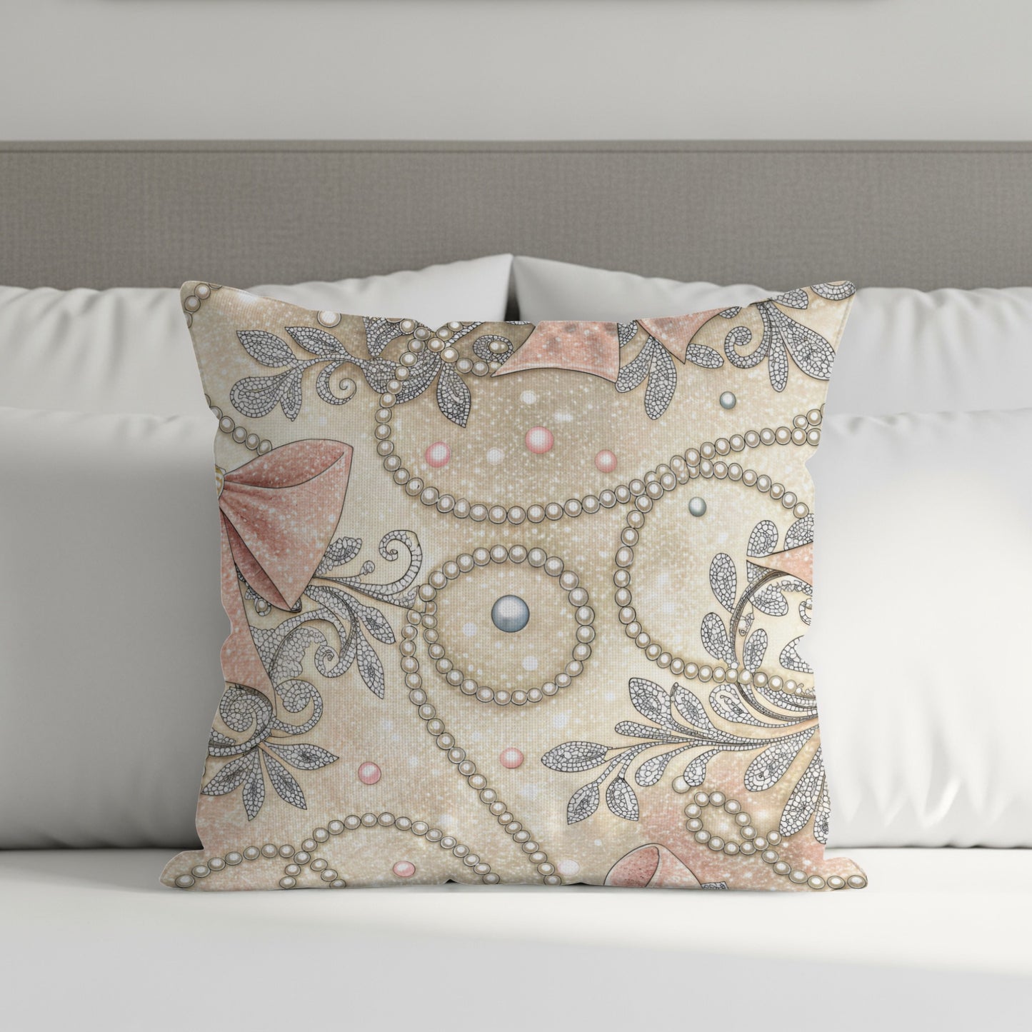 Sparkling Bows with Pearls Pattern Design Pillows & Pillow Cases - Walk Greener