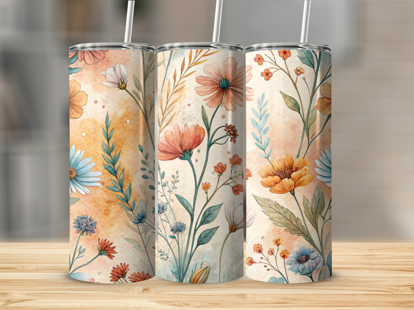 Floral Watercolor Design with Pastel Colors 20 oz Skinny - Walk Greener