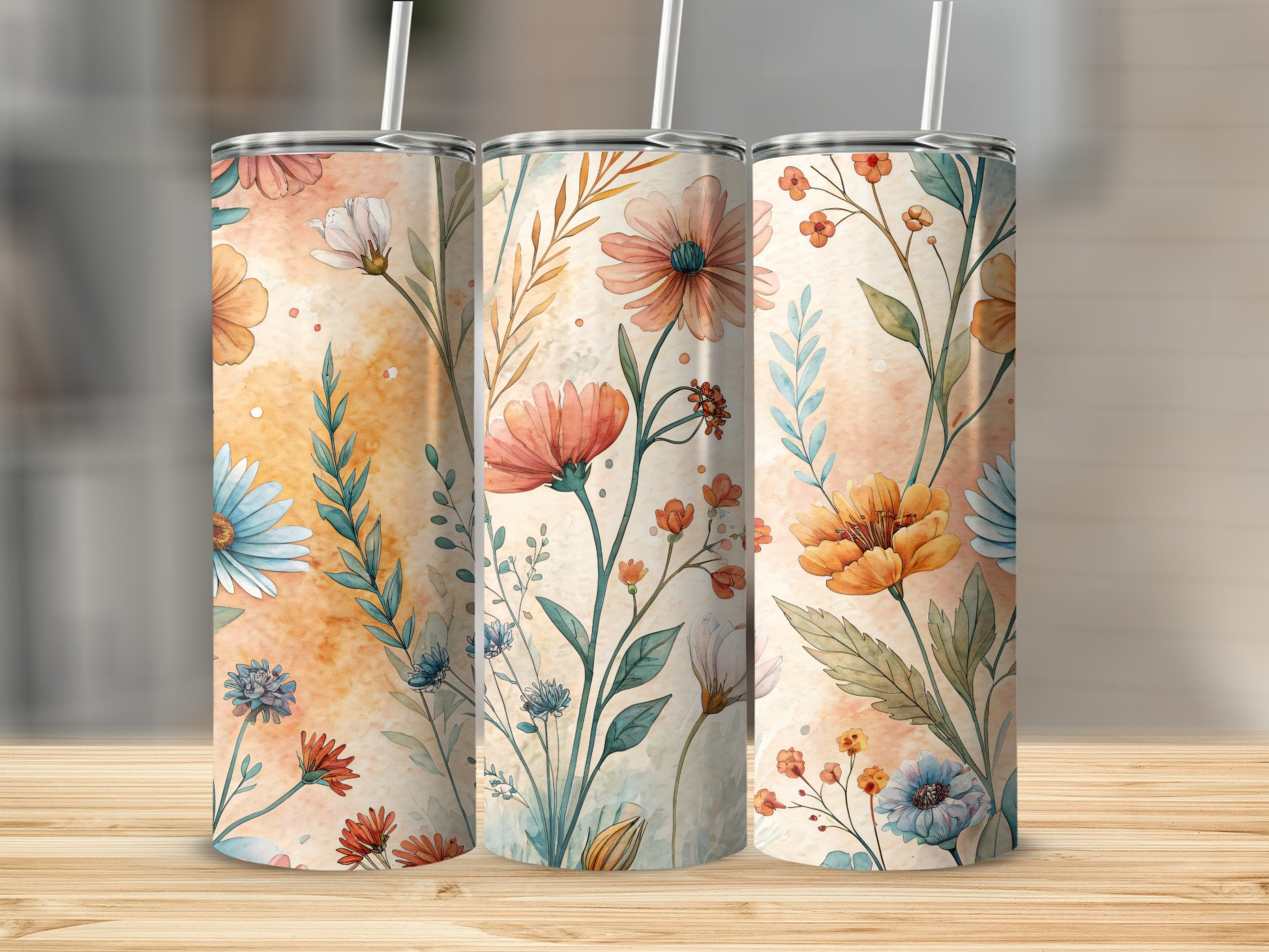 Floral Watercolor Design with Pastel Colors 20 oz Skinny - Walk Greener