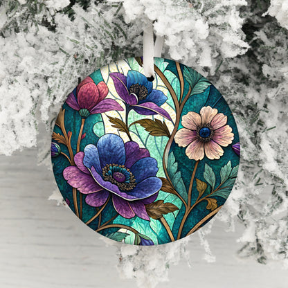 Colorful Floral Stained Glass Holiday Ornament