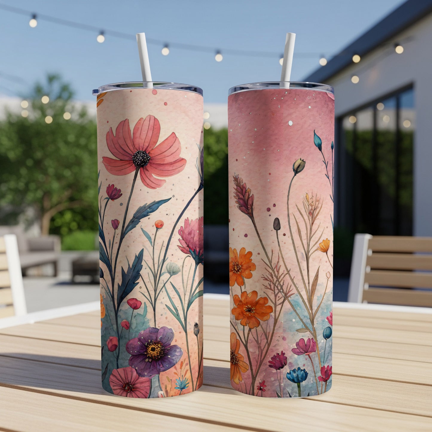 Floral Watercolor Garden Design 20 oz Skinny Tumbler - Walk Greener