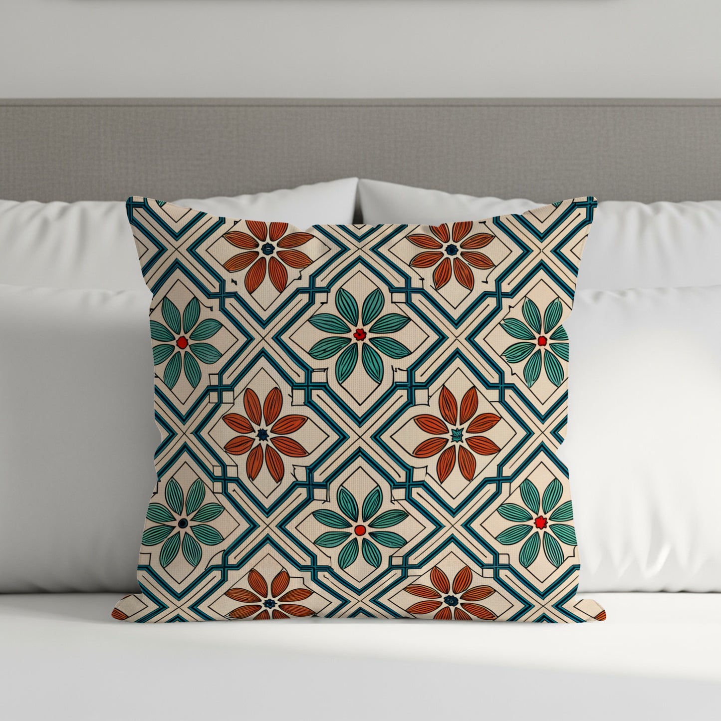 Geometric Floral Pattern Decorative Pillow Cover