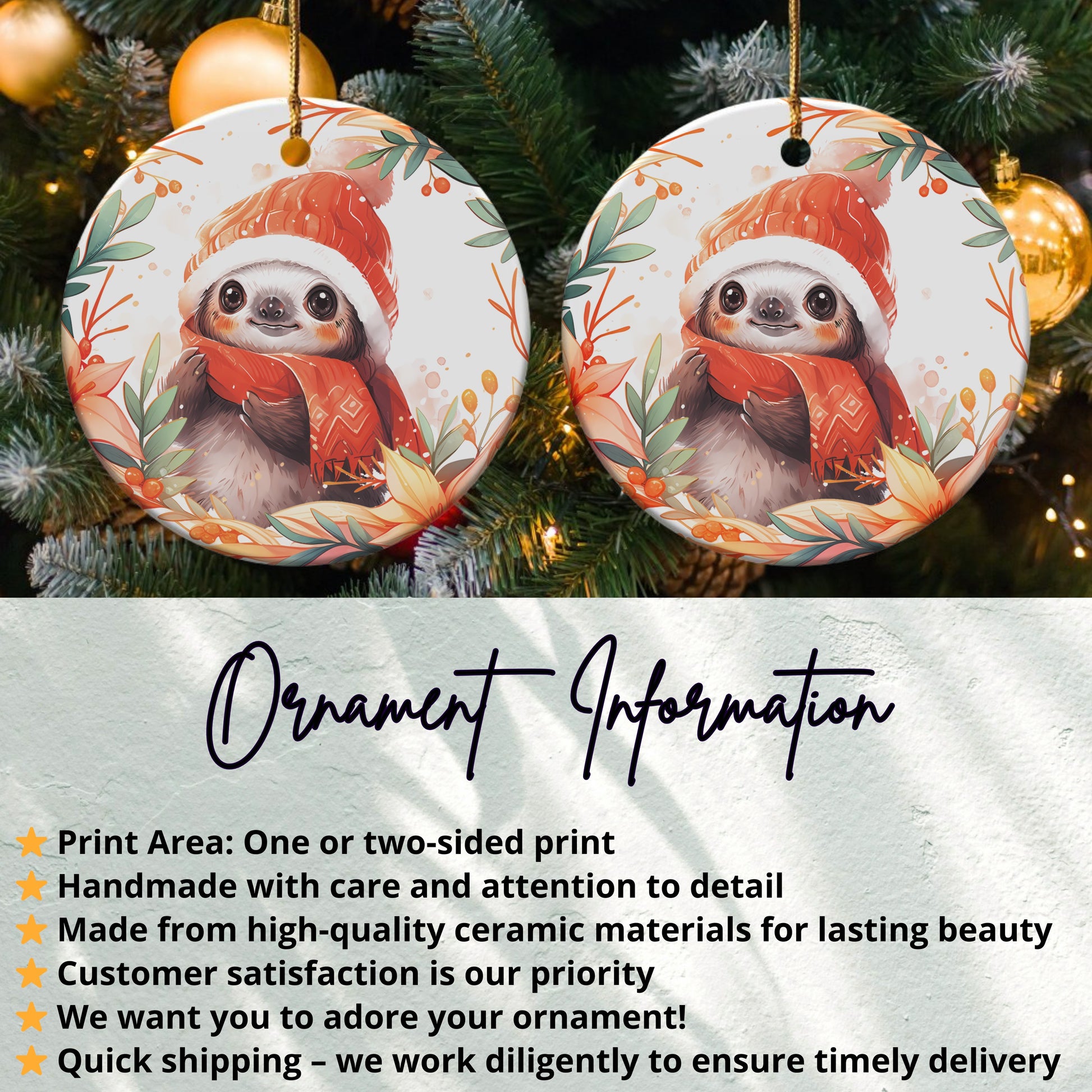 Cute Sloth Christmas Tree Ornament Adorable Product