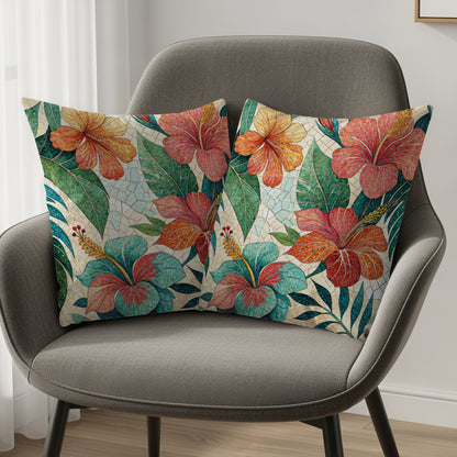 Colorful Tropical Hibiscus Design Decorative Pillow Set