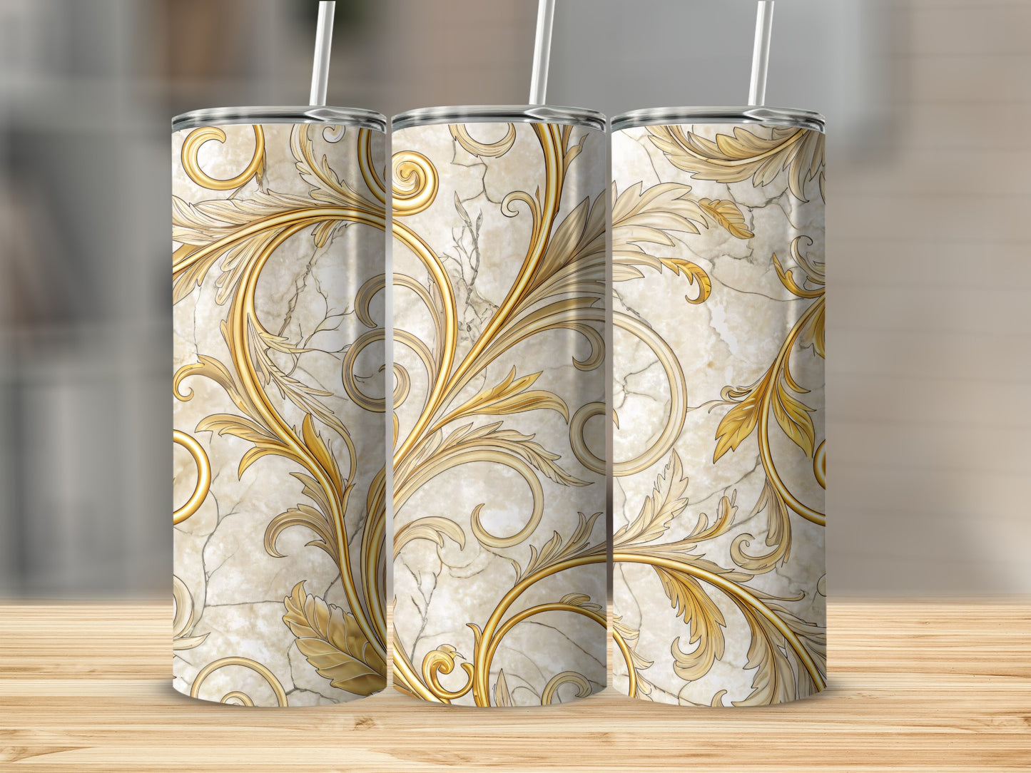 Elegant Gold and Beige Swirl Pattern Tumbler Cup