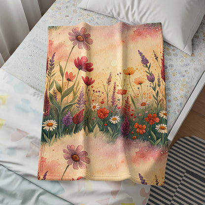Watercolor Delightful Garden Floral Pattern Velveteen Plush Blankets - Walk Greener