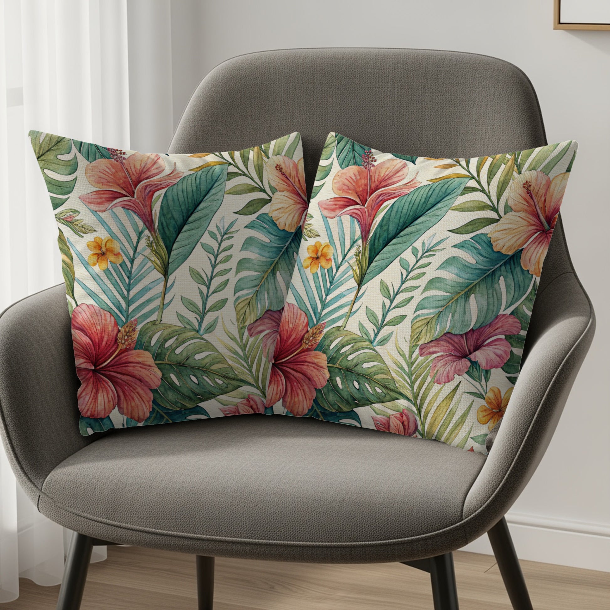 Tropical Watercolor Hibiscus Floral Pattern Pillows & Pillow Cases - Walk Greener