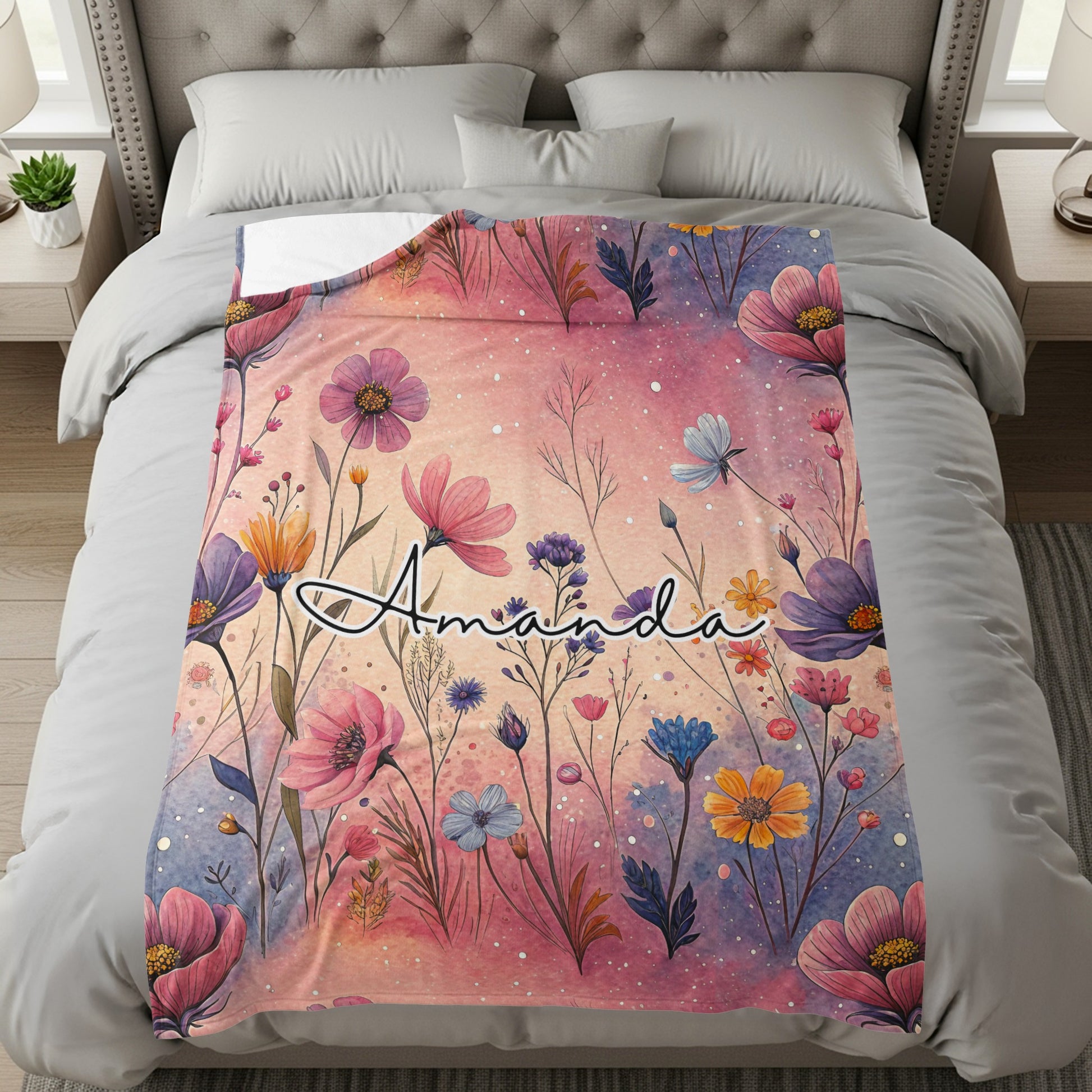 Personalized Amanda Floral Blanket Nature Inspired Design