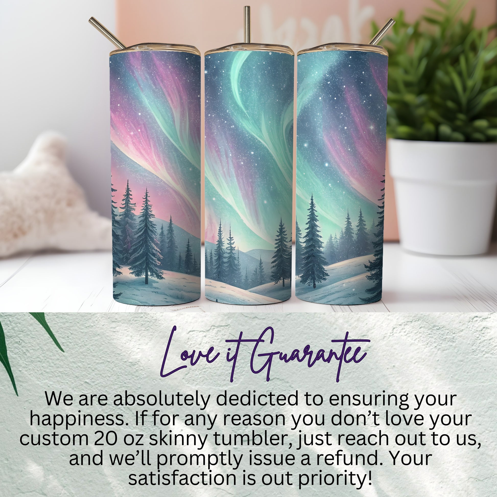 Aurora Borealis Over Snowy Forest Winter Scene Tumbler - Walk Greener