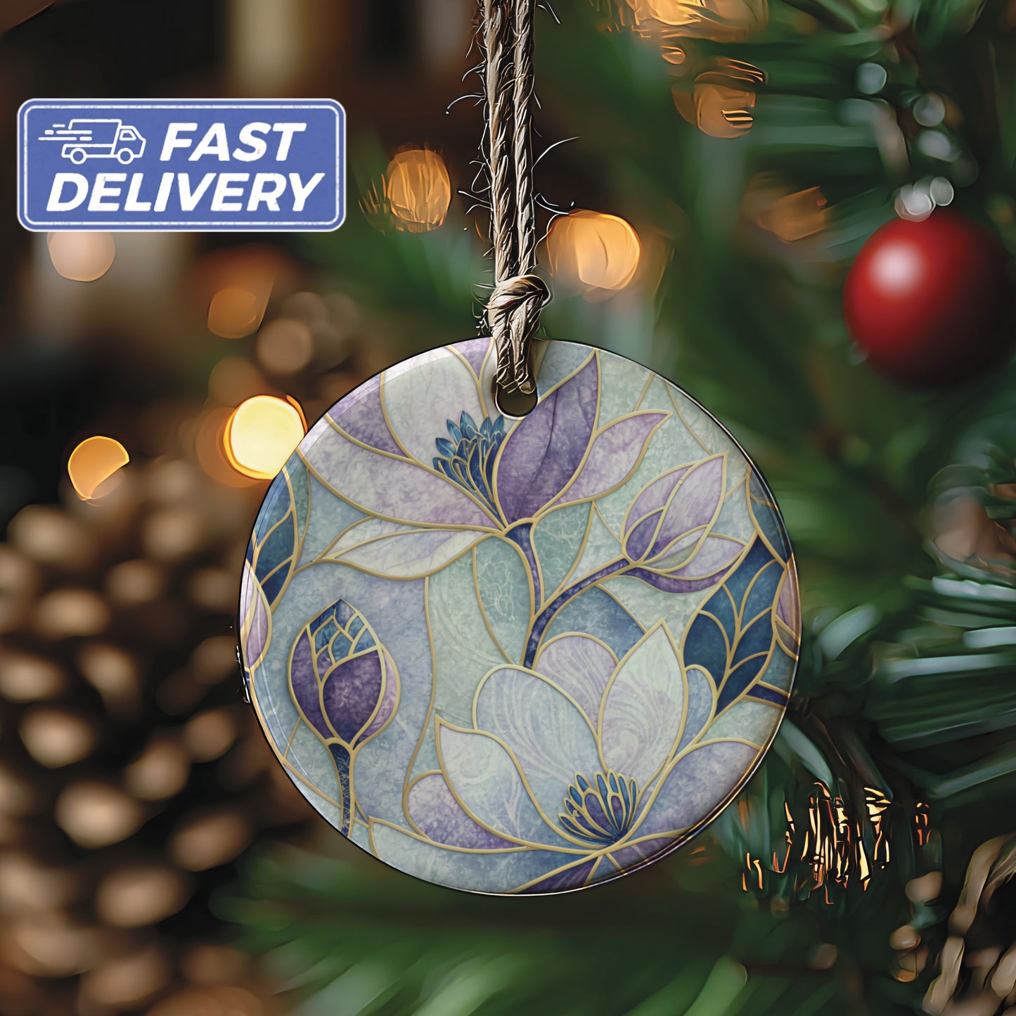 Beautiful Floral Design Round Christmas Ornament Decoration
