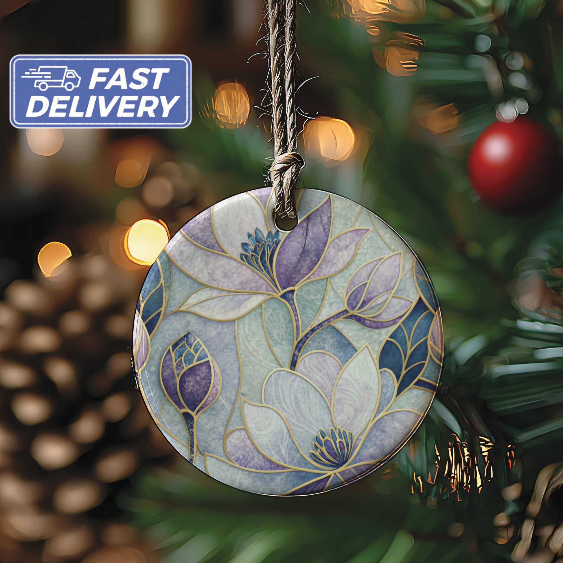 Beautiful Floral Design Round Christmas Ornament Decoration