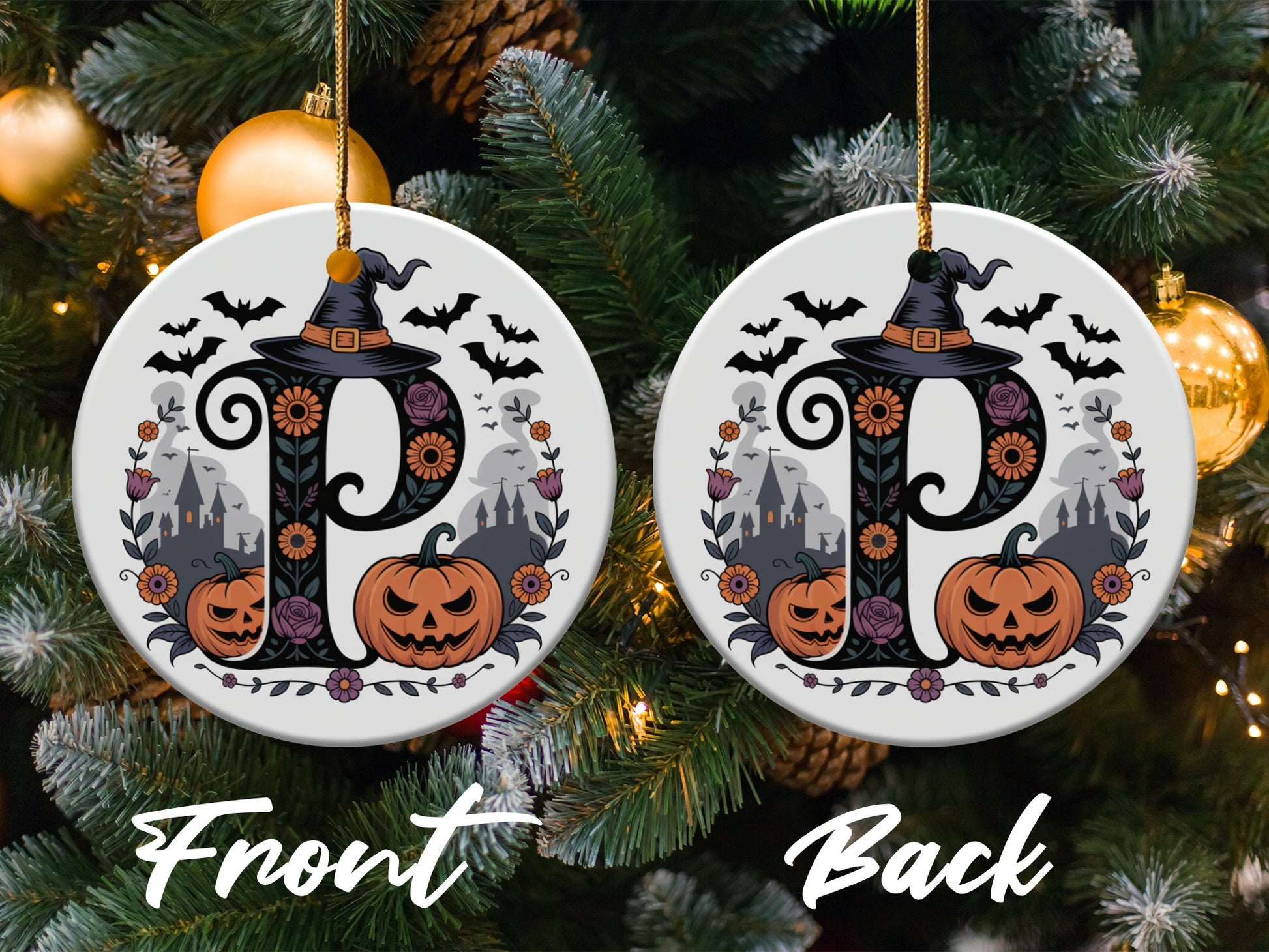 Personalized Halloween Letter P Ornament product