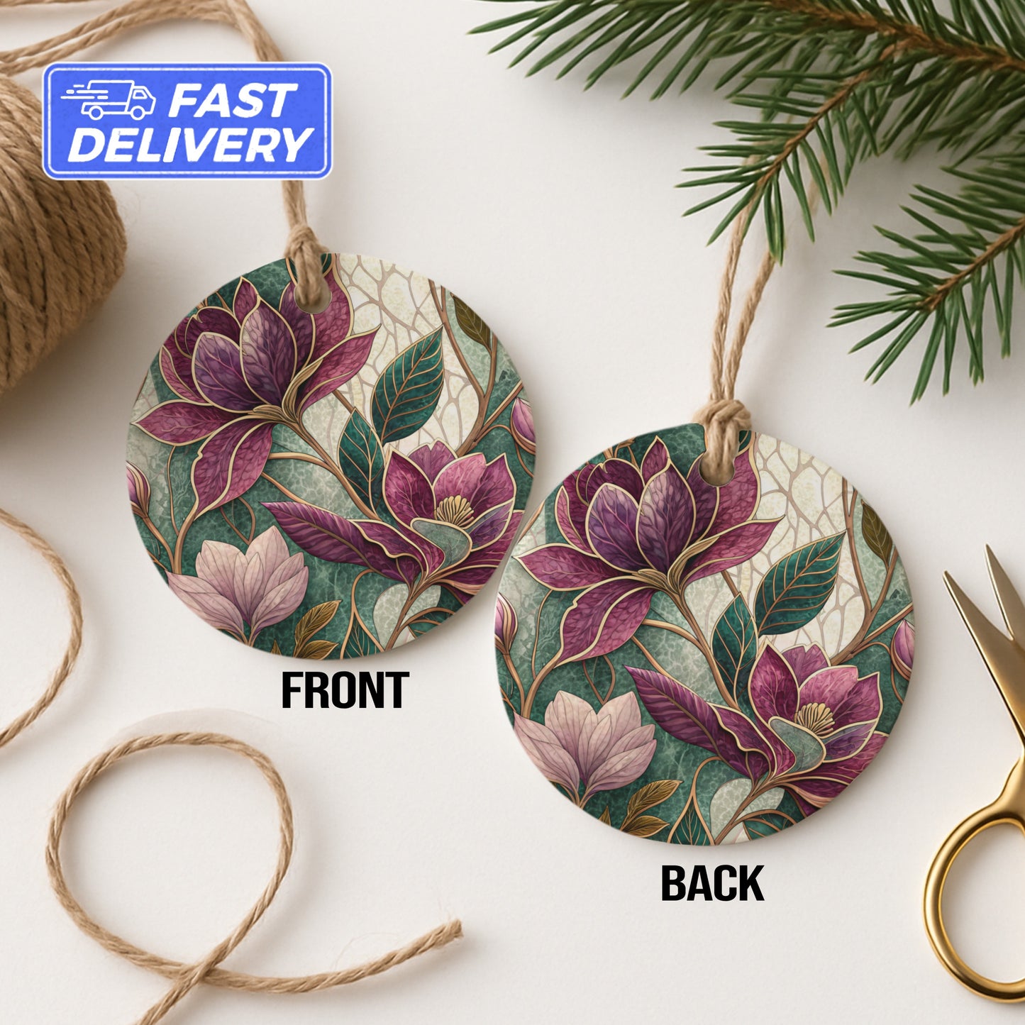 Floral Design Double-Sided Round Hanging Decoration
