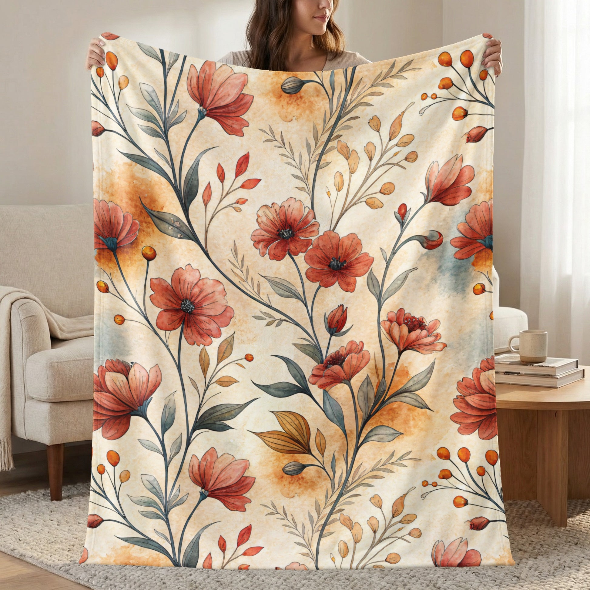 Red Floral Pattern Artistic Watercolor Painting Design - Walk Greener
