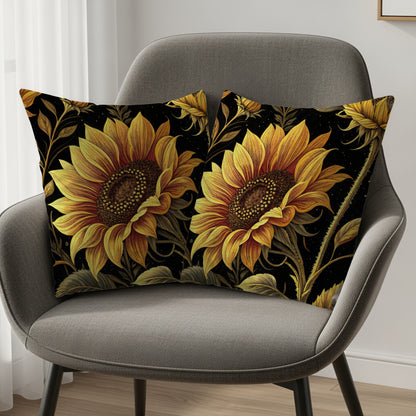 Elegant Sunflowers on Dark Background Decorative Floral Throw Pillows - Walk Greener