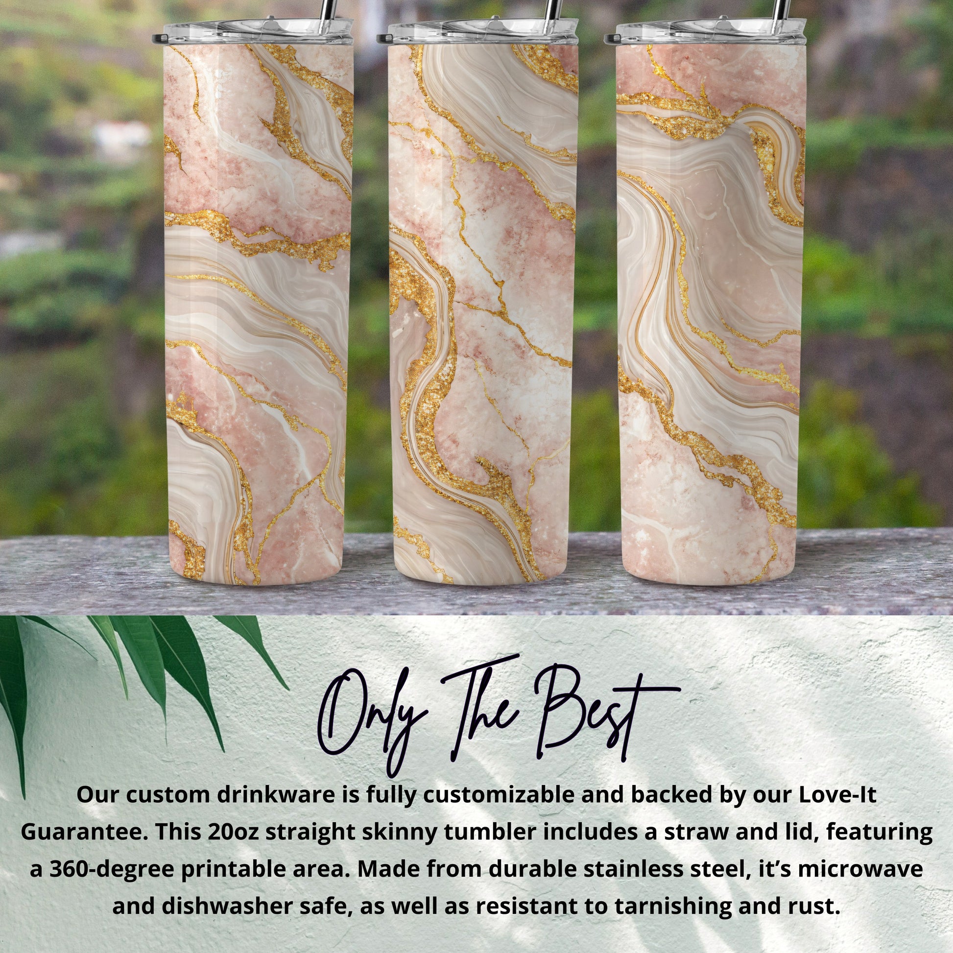 Marble Design 20oz Straight Skinny Tumbler with Straw