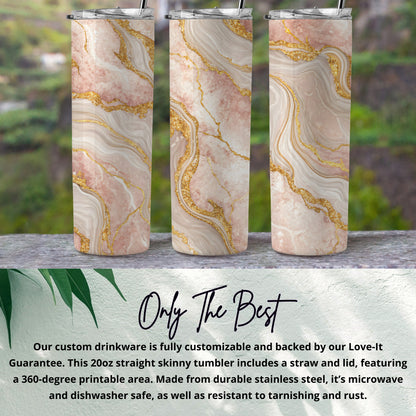 Marble Design 20oz Straight Skinny Tumbler with Straw