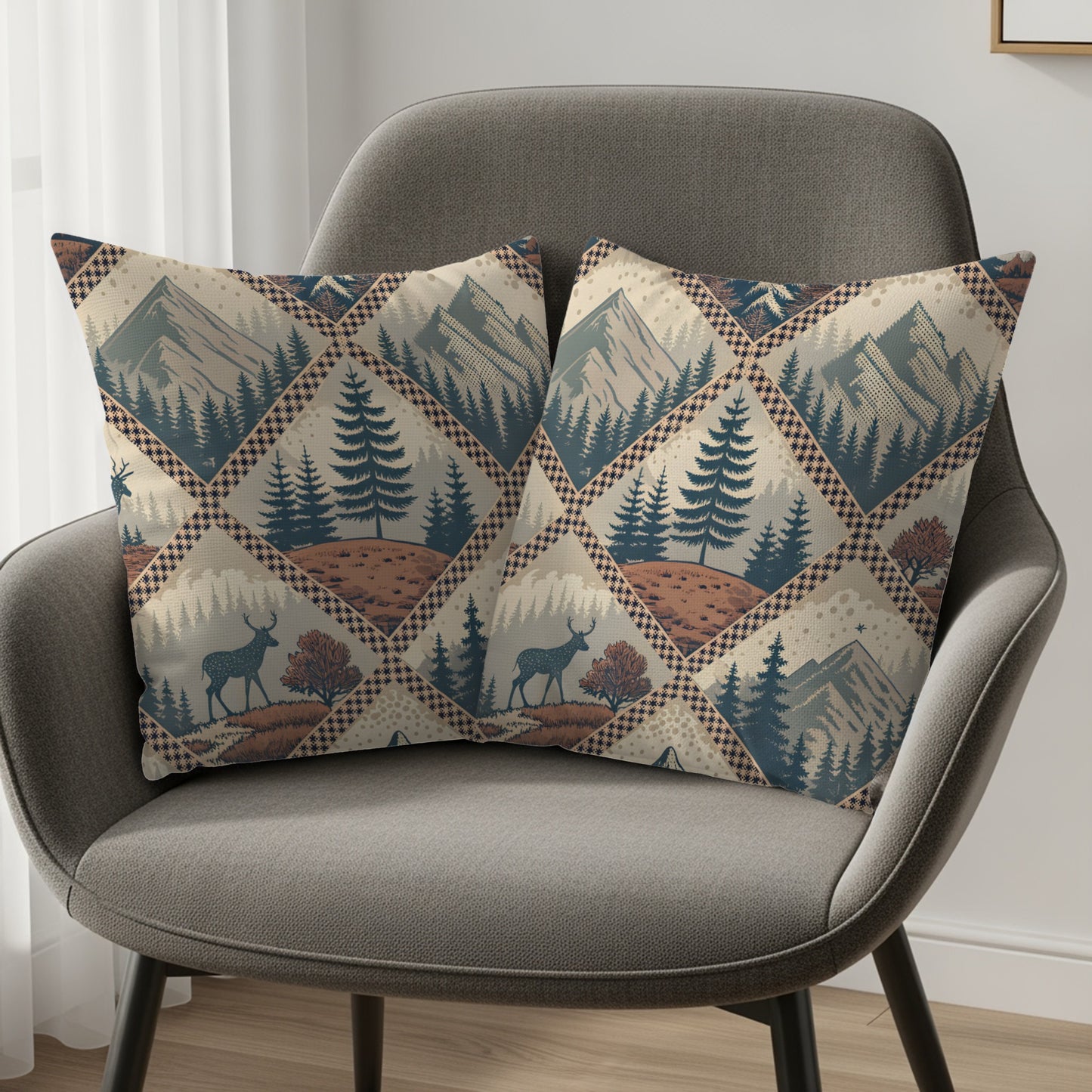 Mountain Pine Forest With Deer Decorative Pillows & Pillow Cases - Walk Greener