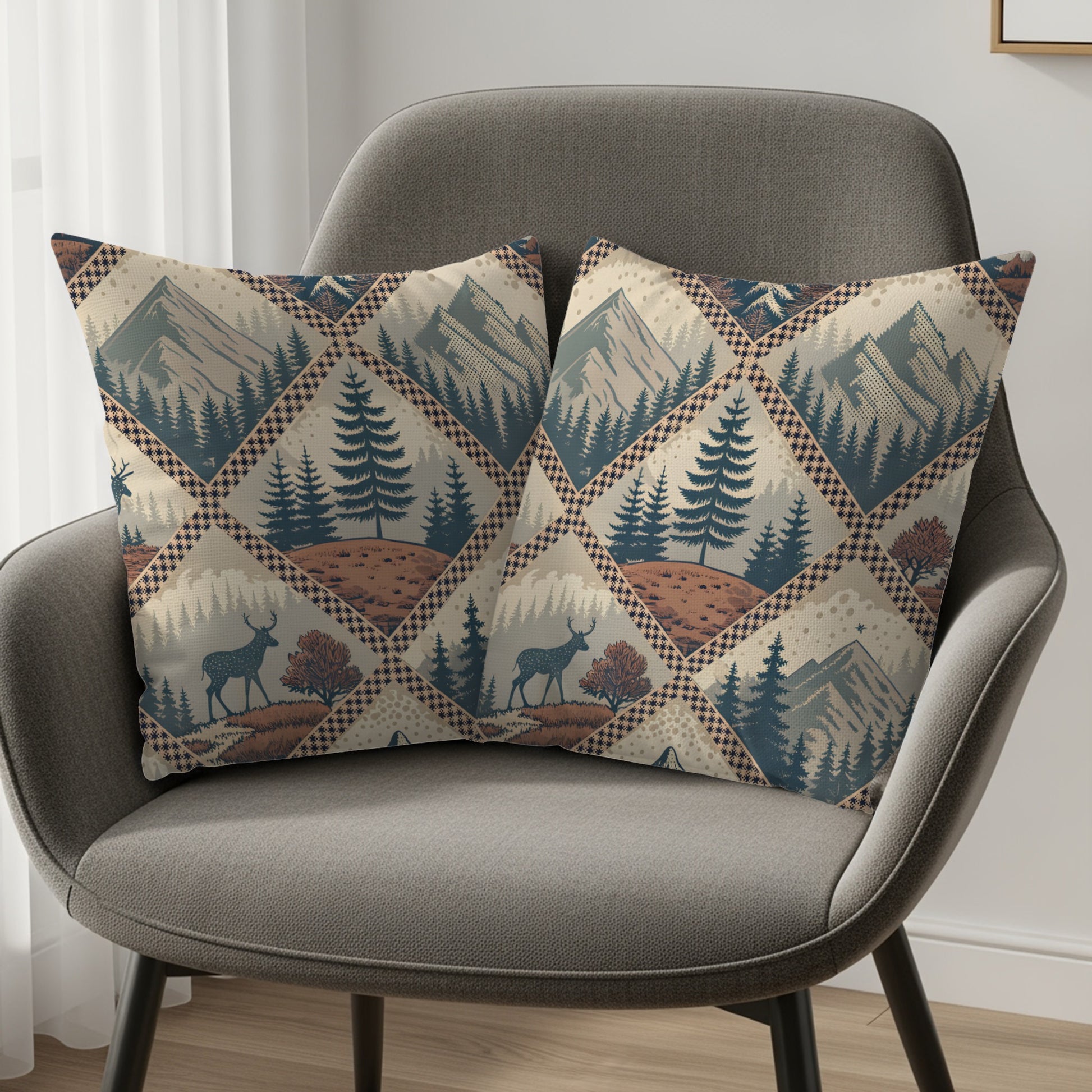 Mountain Pine Forest With Deer Decorative Pillows & Pillow Cases - Walk Greener