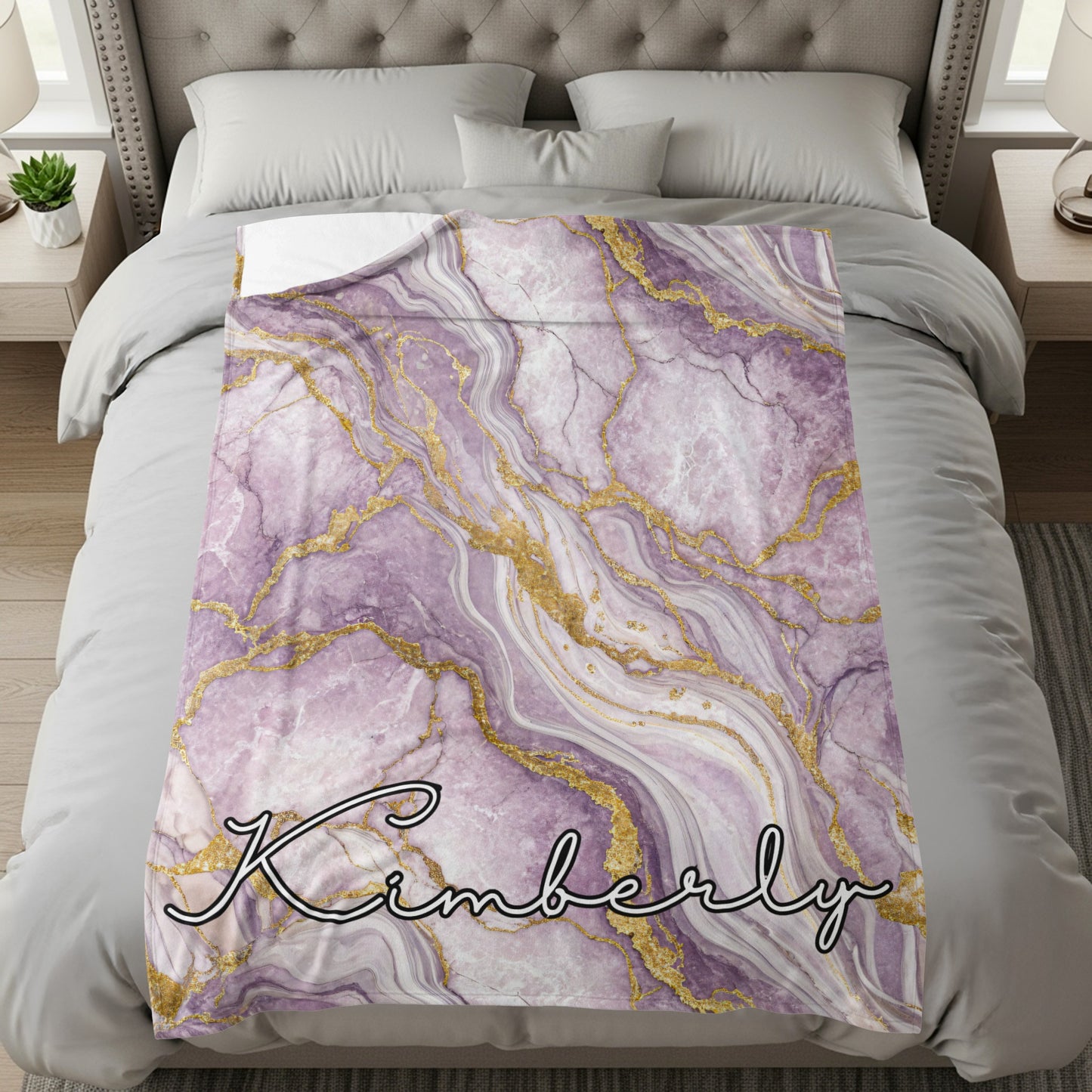 Customizable Purple Marble Design Bedding Blanket