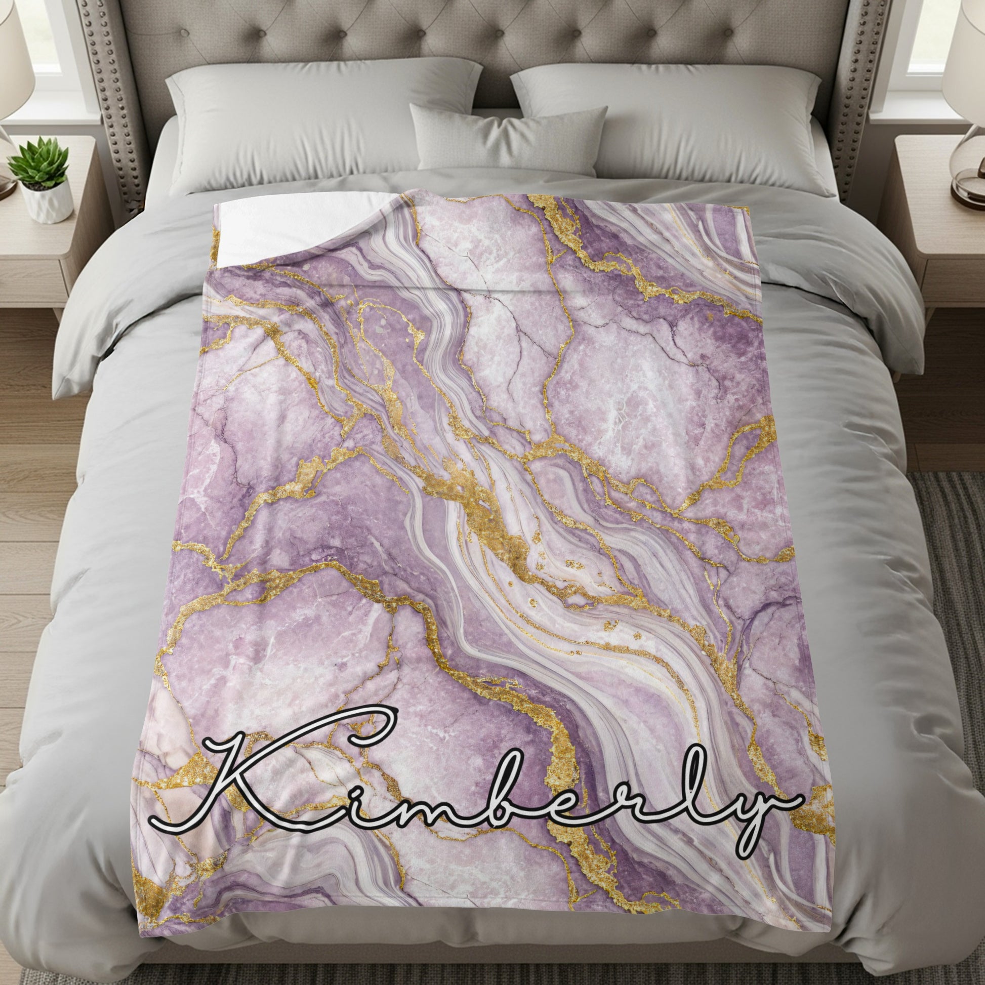 Customizable Purple Marble Design Bedding Blanket
