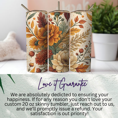 Custom 20 oz Skinny Tumbler with Floral Design