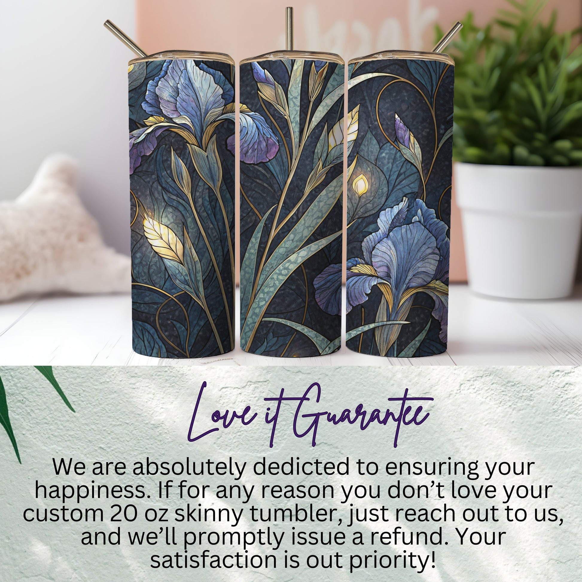 Ornate Iris Art Deco Style Floral Design for Everyone 20 oz Skinny Tumbler - Walk Greener