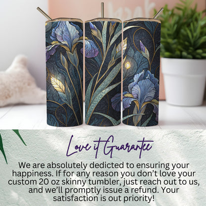 Ornate Iris Art Deco Style Floral Design for Everyone 20 oz Skinny Tumbler - Walk Greener