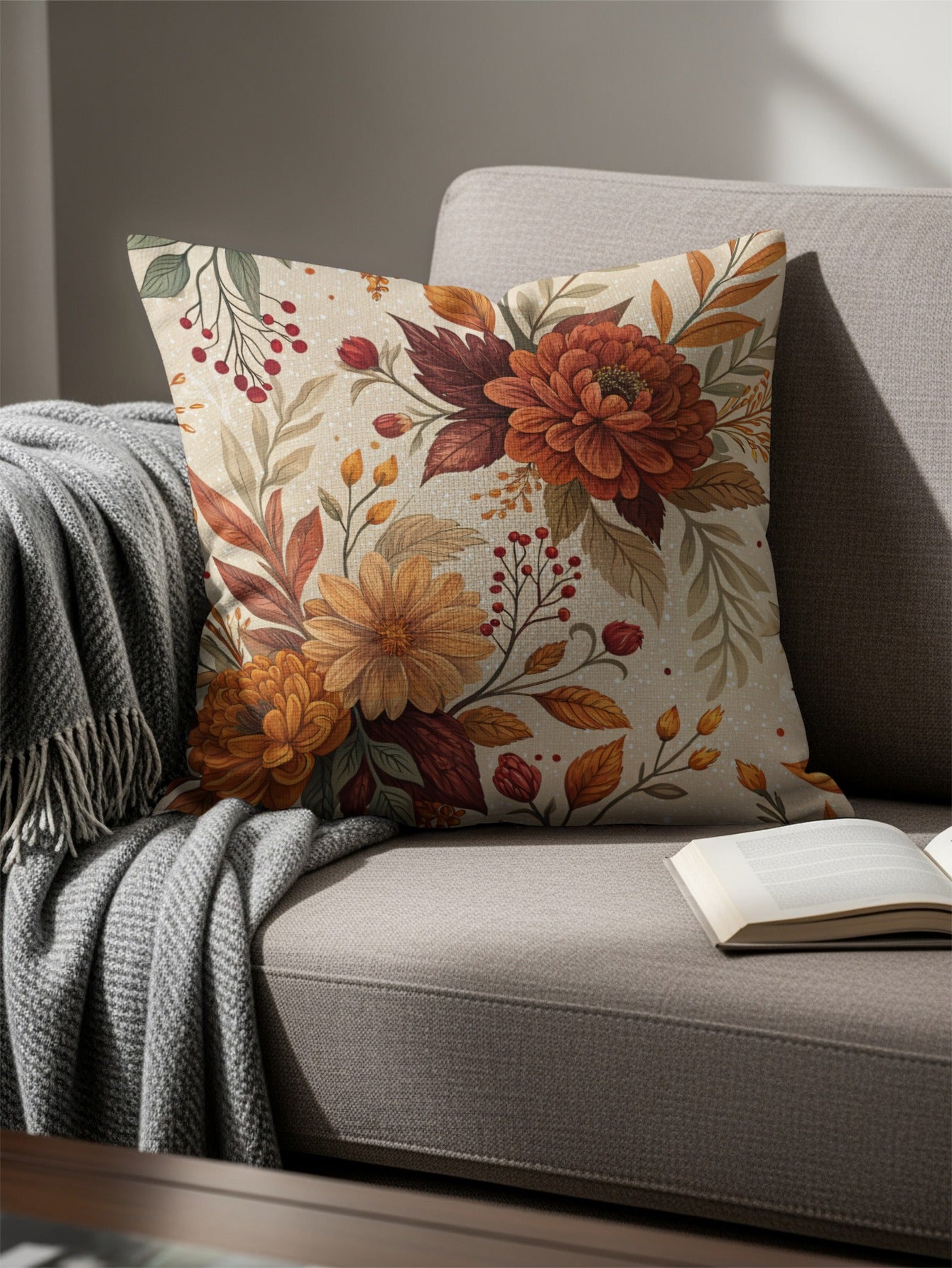 Autumn Floral Design Throw Pillow for Home Decor