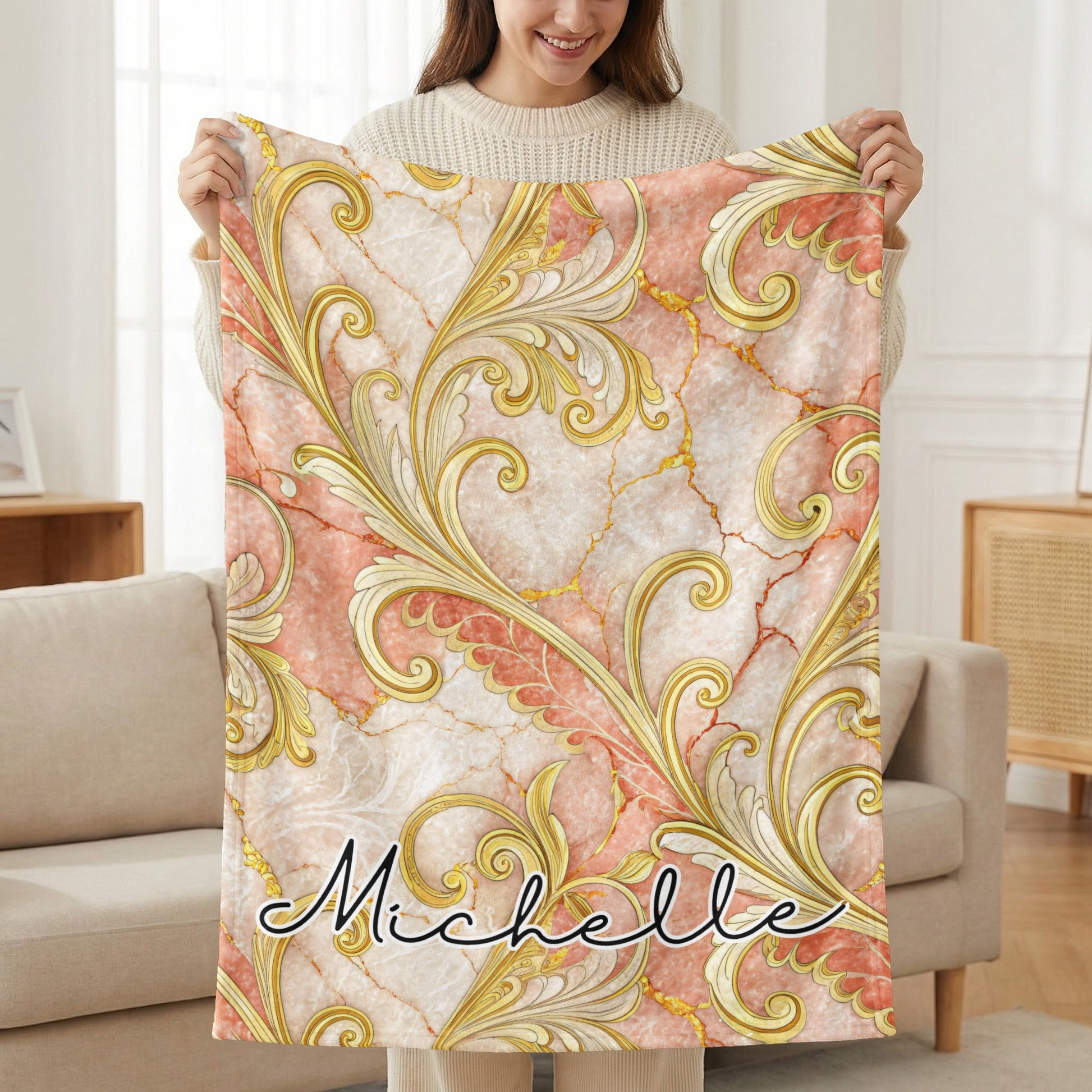 Elegant Golden Pattern Custom Name Design Personalized Blanket - Walk Greener