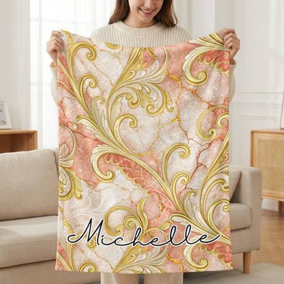Elegant Golden Pattern Custom Name Design Personalized Blanket - Walk Greener