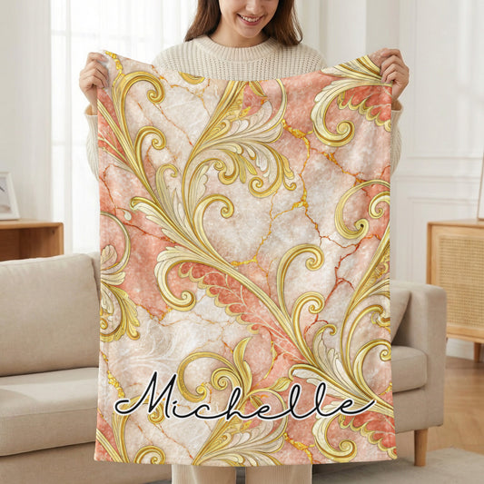 Elegant Golden Pattern Custom Name Design Personalized Blanket - Walk Greener