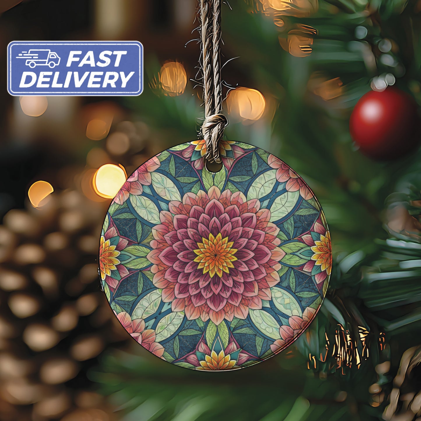 Vibrant Floral Pattern Round Ornament Christmas Decoration