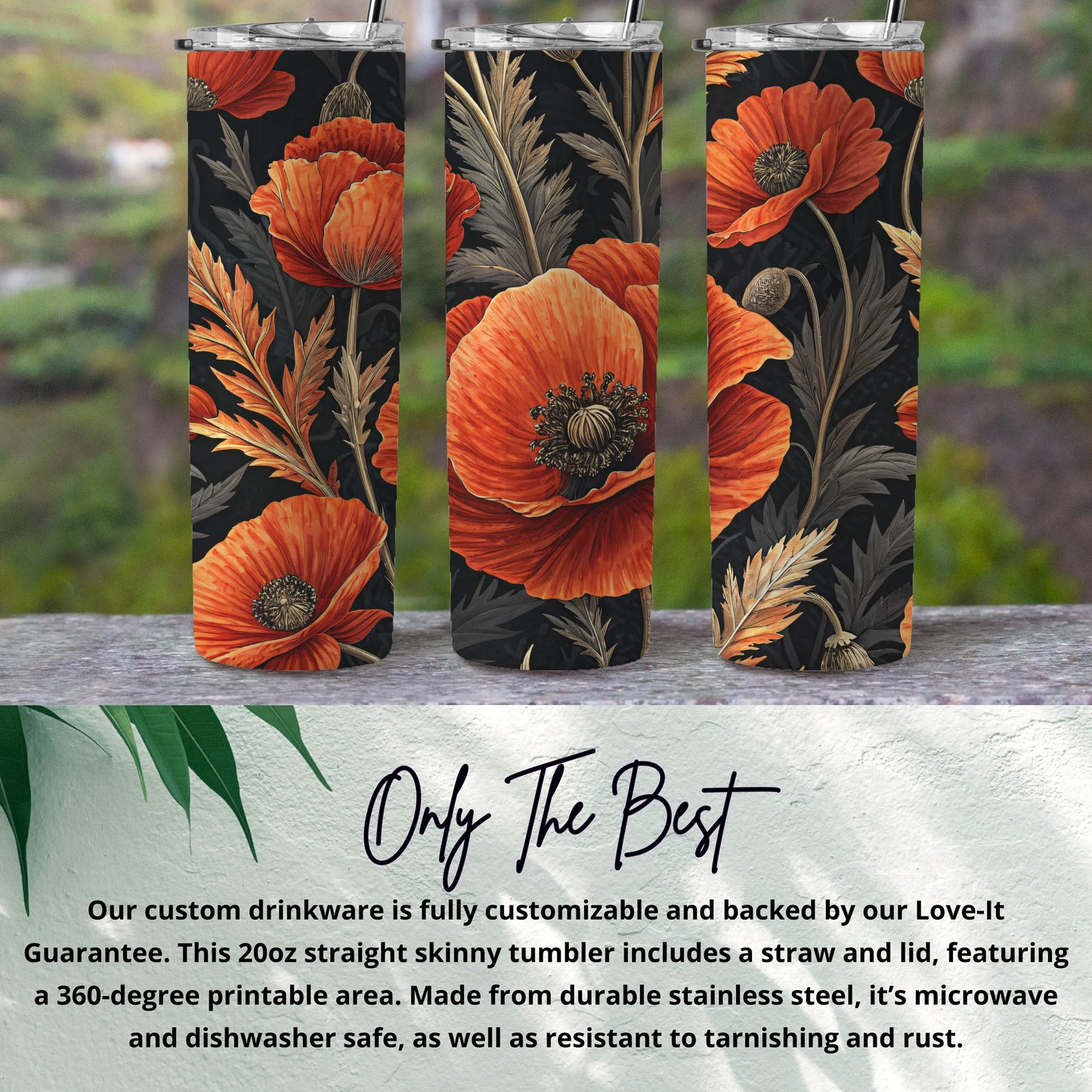 Artistic Floral Poppies Design Pattern for Beautiful Look Tumblers - Walk Greener