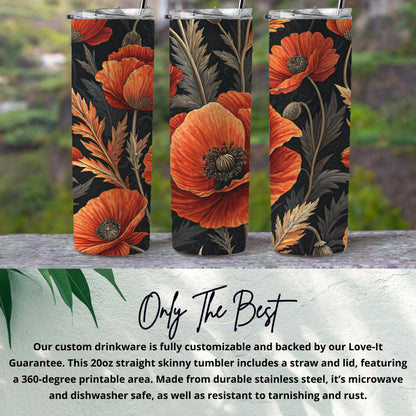 Artistic Floral Poppies Design Pattern for Beautiful Look Tumblers - Walk Greener