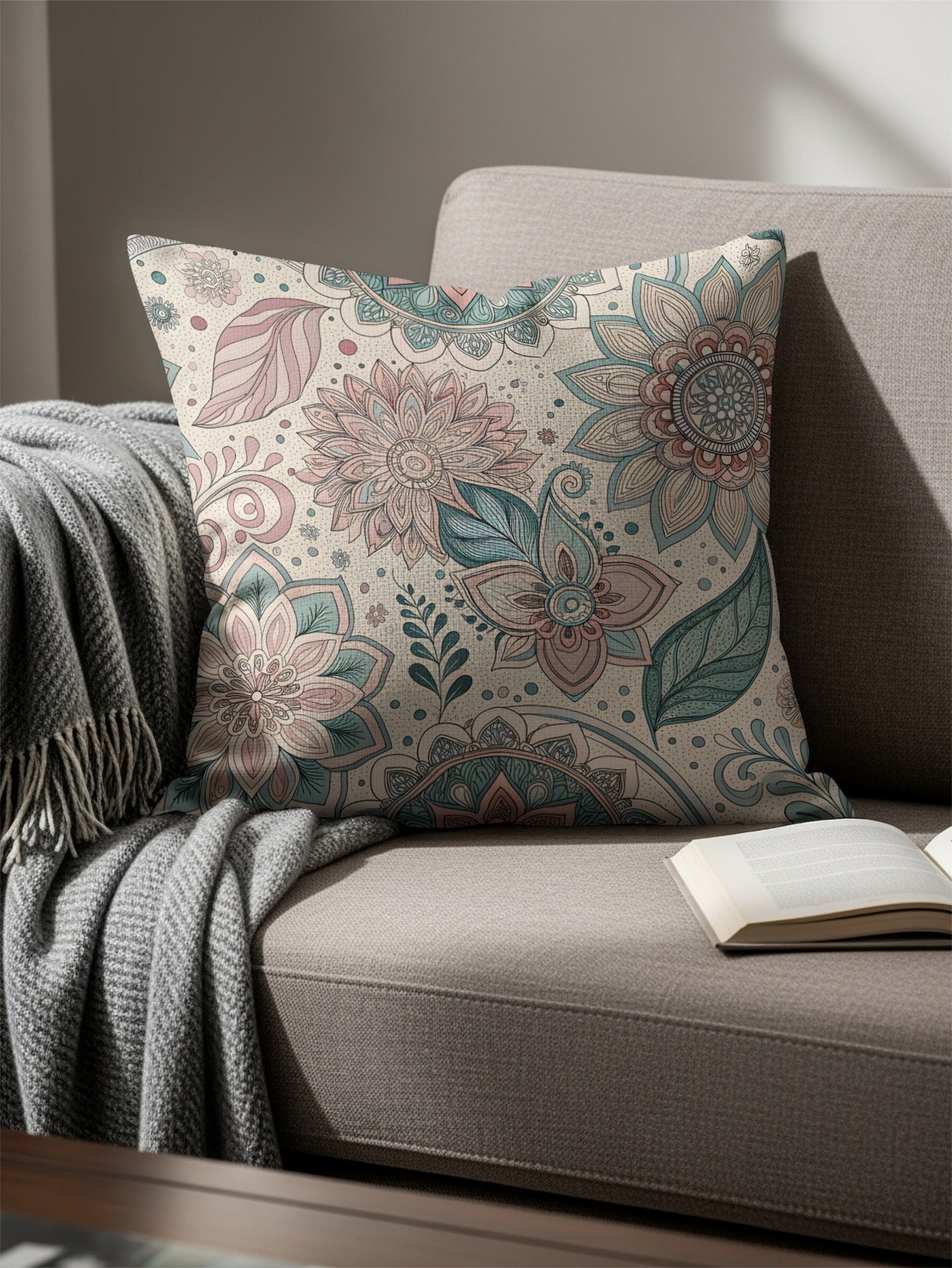 Elegant Floral Design Square Pillow Cushion Cover
