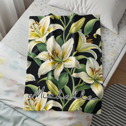 White Lily Flower Blanket Personalized with Michelle