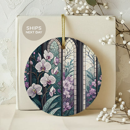 Floral Stained Glass Window Art Circular Hanging Ornament