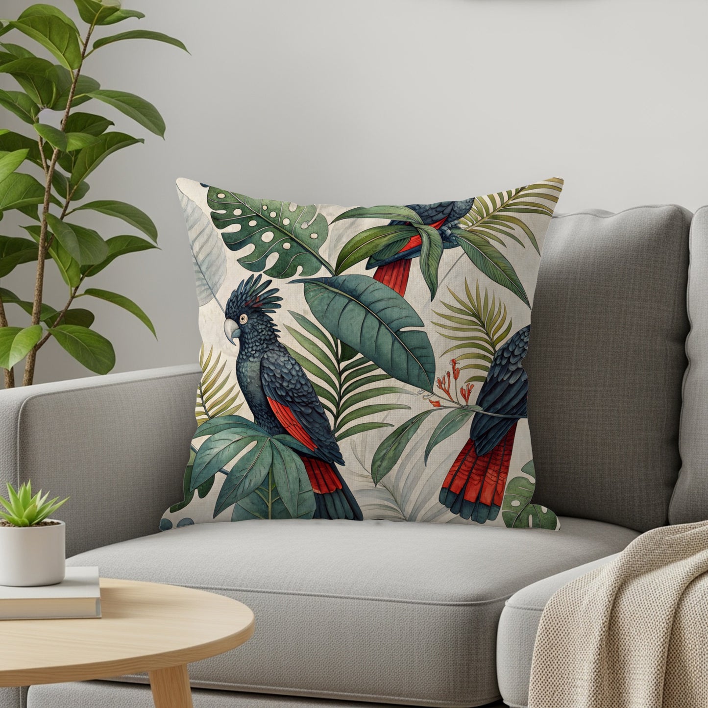 Tropical Parrot and Foliage Decorative Throw Pillow