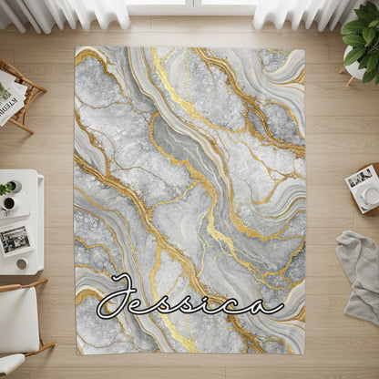 Personalized Gray and Gold Marble Area Rug